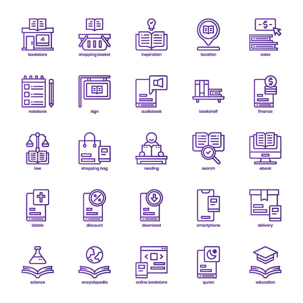 Book Store icon pack for your website design, logo, app, UI. Book Store icon basic line gradient design. Vector graphics illustration and editable stroke.