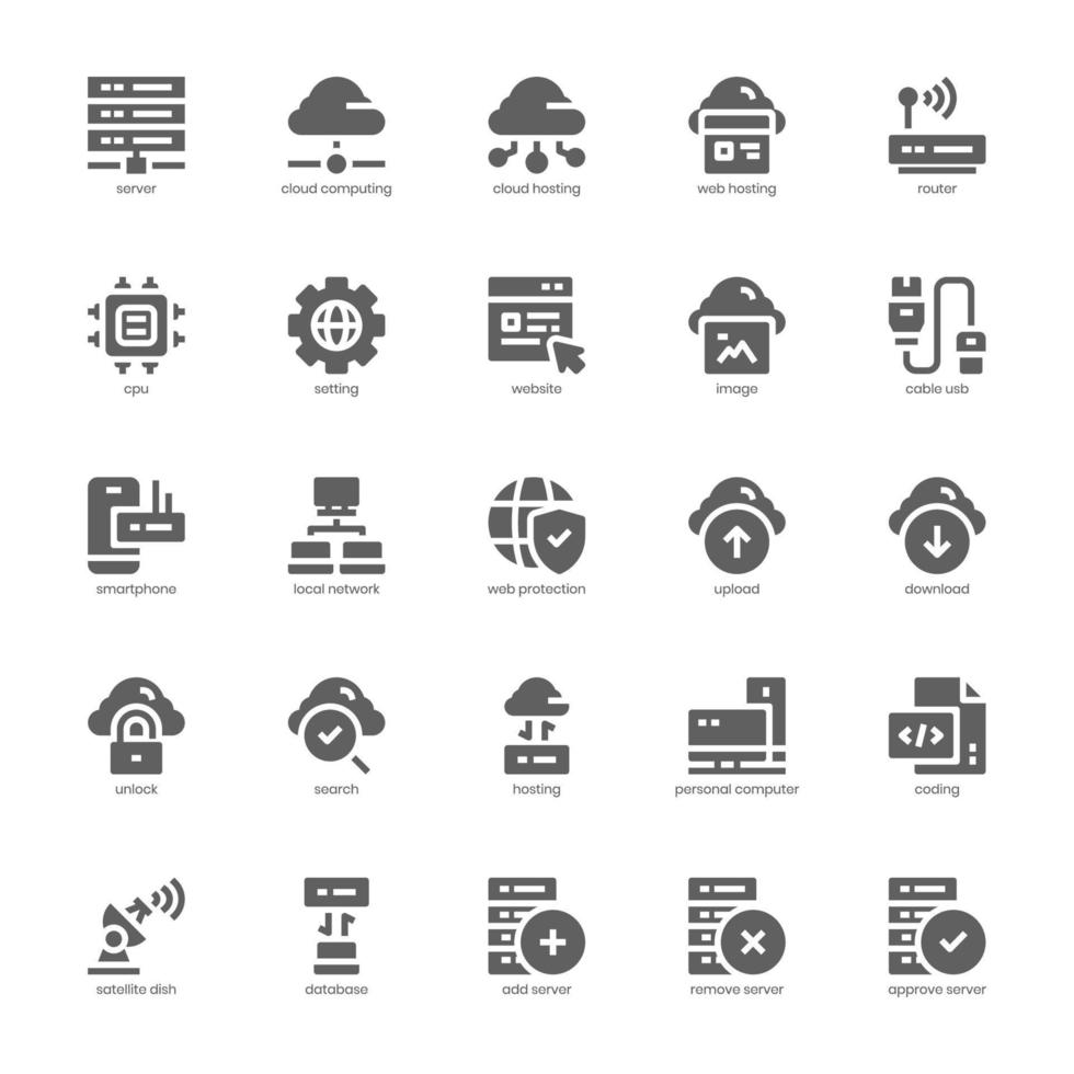 Web Hosting icon pack for your website, mobile, presentation, and logo design. Web Hosting icon glyph design. Vector graphics illustration and editable stroke.