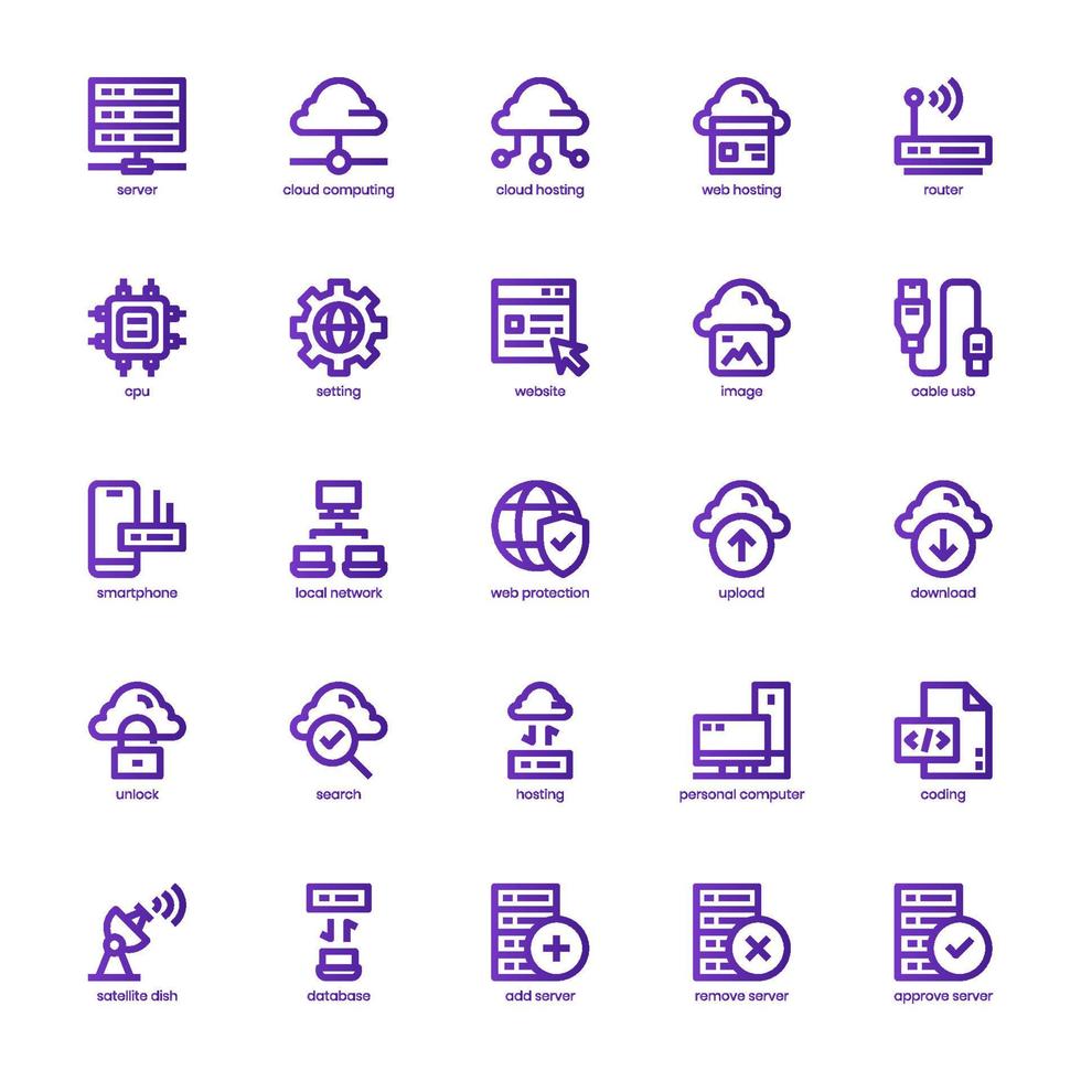 paquete de iconos de alojamiento web para su sitio web, móvil, presentación y diseño de logotipo. diseño de gradiente de línea básica de icono de alojamiento web. ilustración de gráficos vectoriales y trazo editable. vector