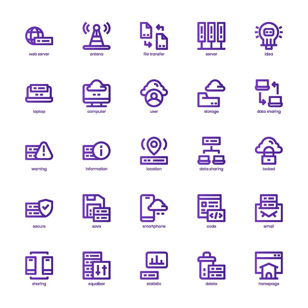 paquete de iconos de alojamiento web para su sitio web, móvil, presentación y diseño de logotipo. diseño de gradiente de línea básica de icono de alojamiento web. ilustración de gráficos vectoriales y trazo editable. vector