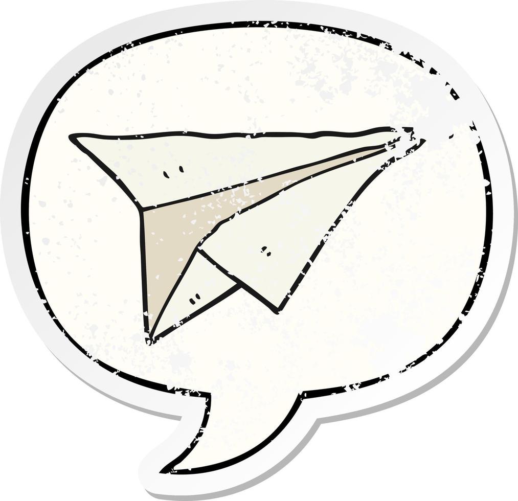 cartoon paper airplane and speech bubble distressed sticker vector