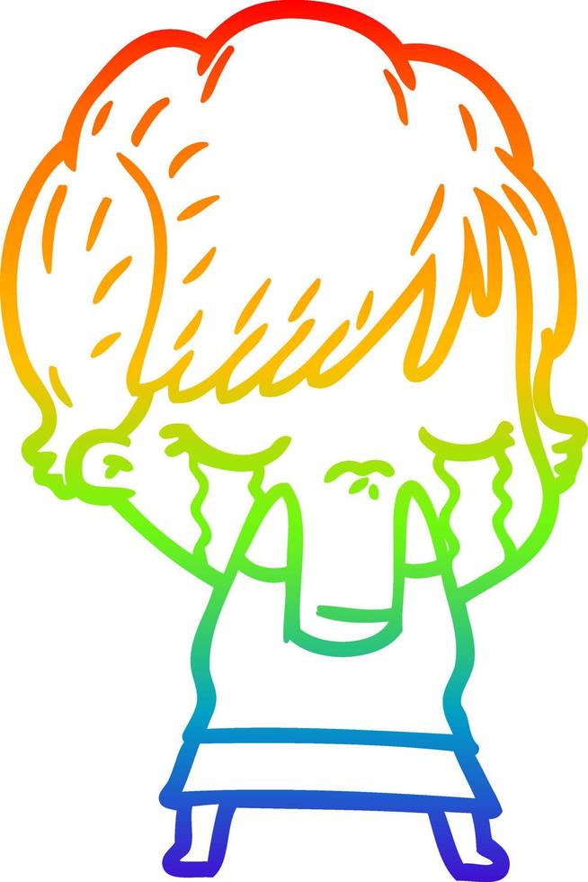 rainbow gradient line drawing cartoon woman crying vector