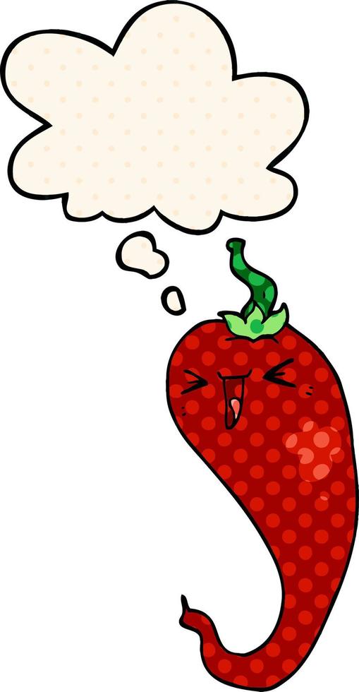 cartoon hot chili pepper and thought bubble in comic book style vector