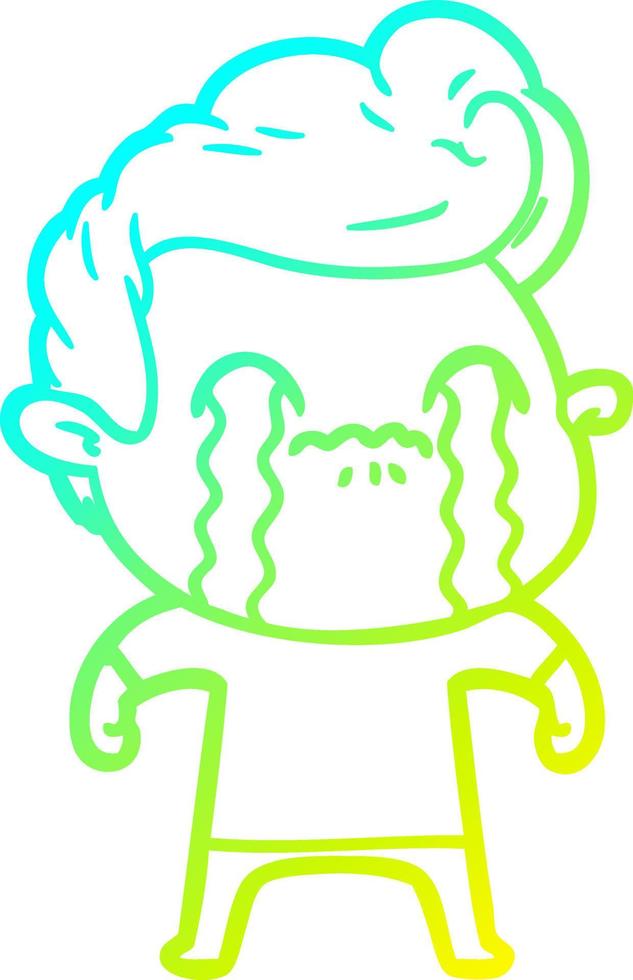 cold gradient line drawing cartoon man crying vector