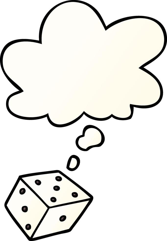 cartoon dice and thought bubble in smooth gradient style vector