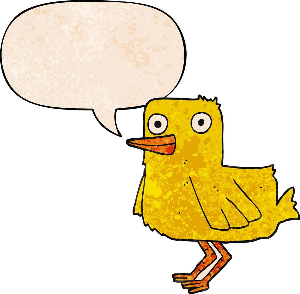 cartoon duck and speech bubble in retro texture style vector