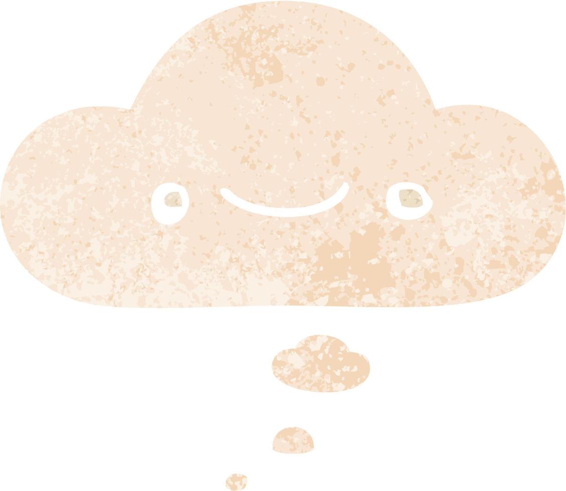 happy cartoon face and thought bubble in retro textured style vector