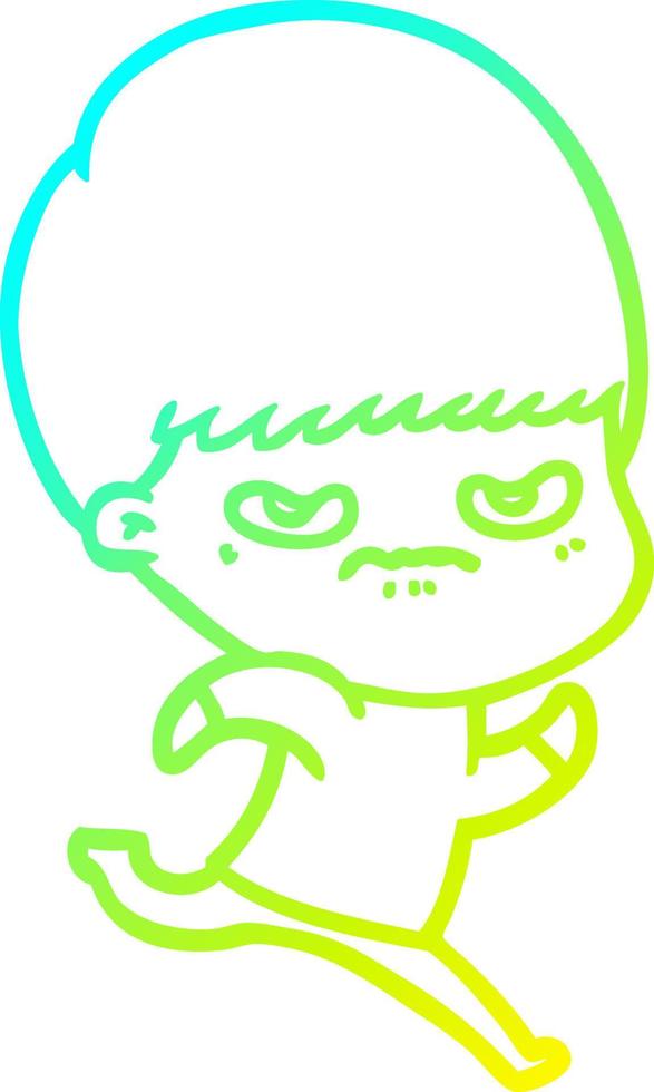 cold gradient line drawing cartoon angry boy vector