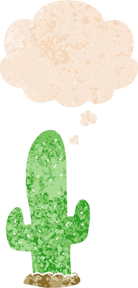 cartoon cactus and thought bubble in retro textured style vector