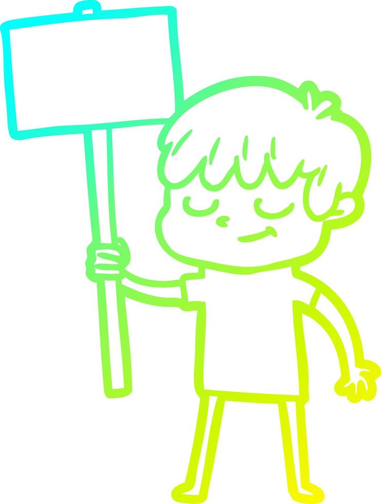cold gradient line drawing cartoon happy boy vector
