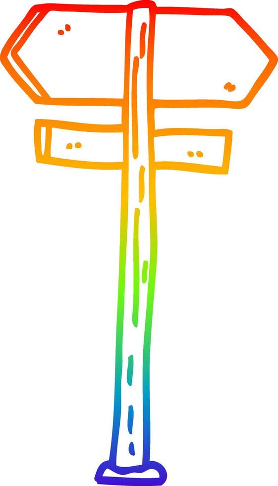 rainbow gradient line drawing cartoon painted direction sign posts vector