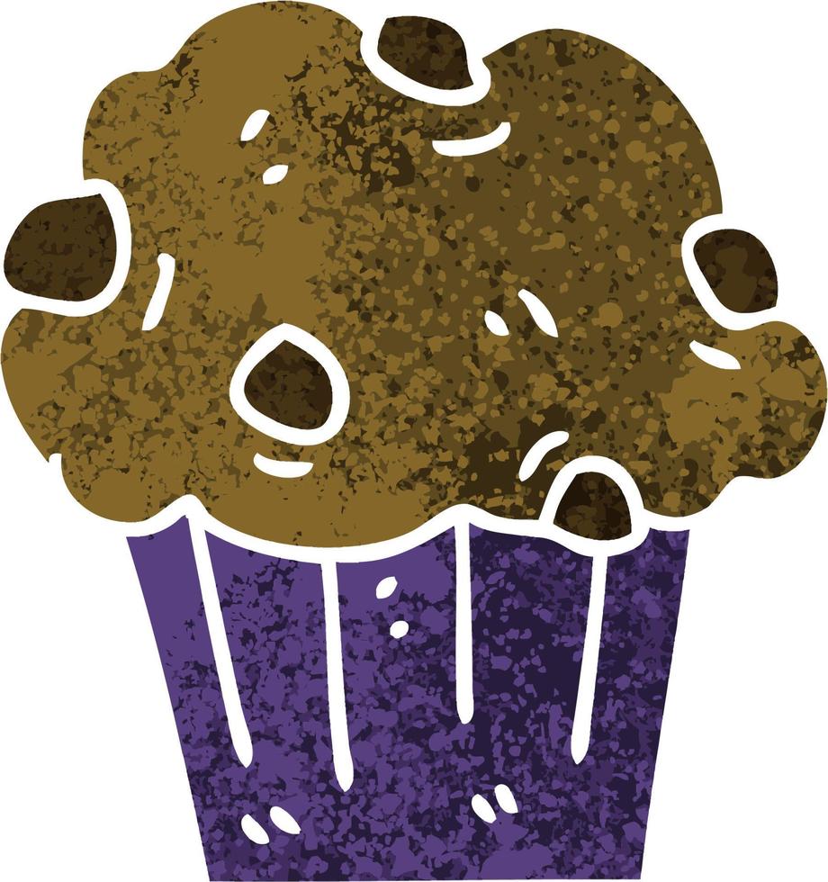 pastel de muffin de chocolate de dibujos animados de estilo de ilustración retro peculiar vector