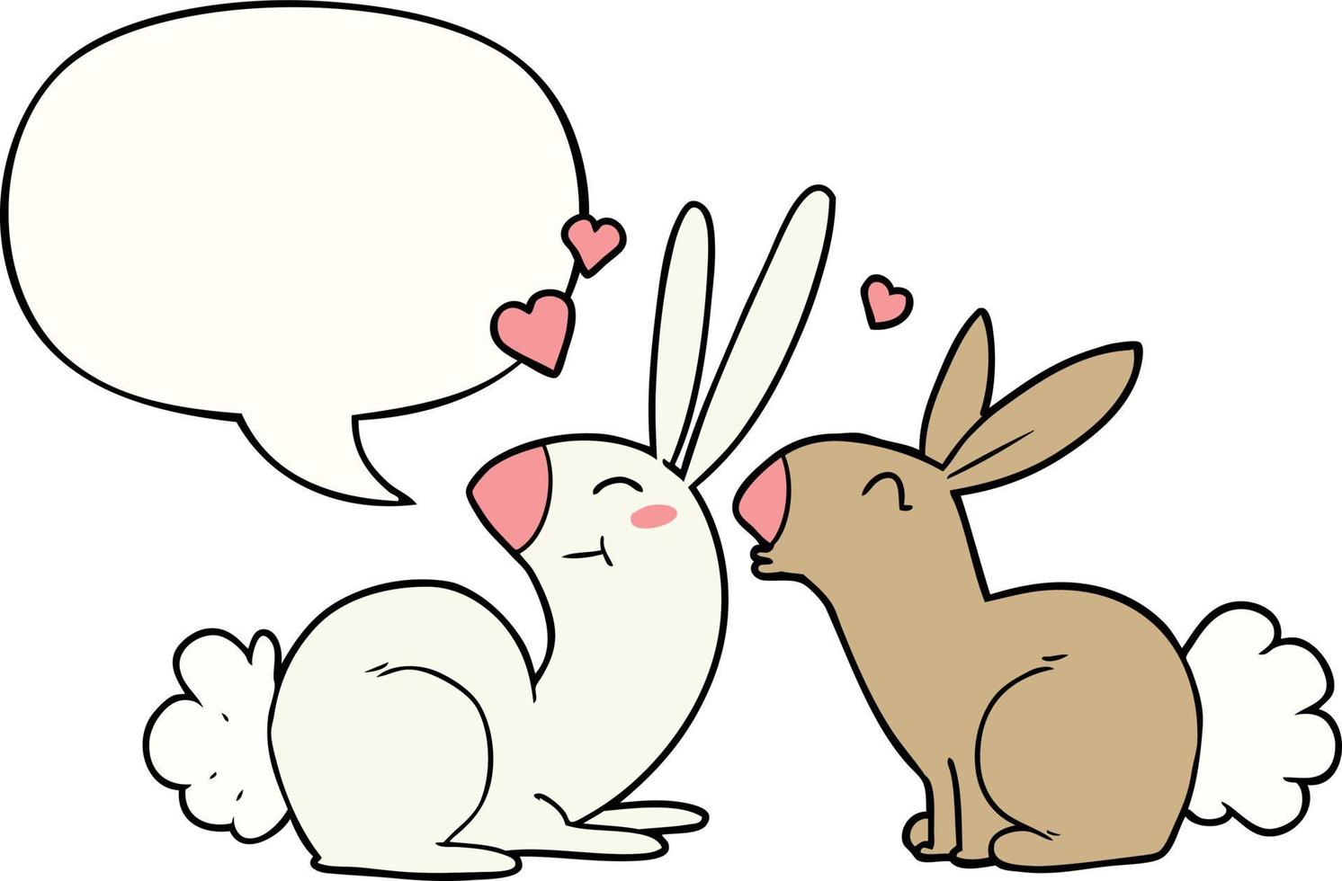 cartoon rabbits in love and speech bubble vector