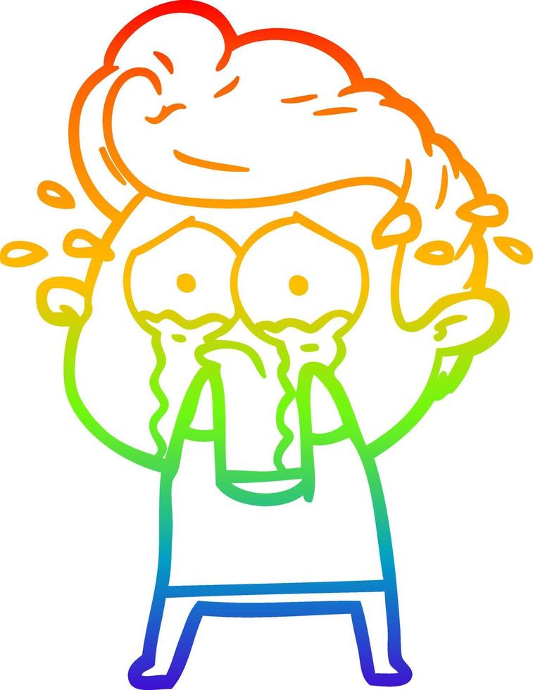 rainbow gradient line drawing cartoon crying man vector