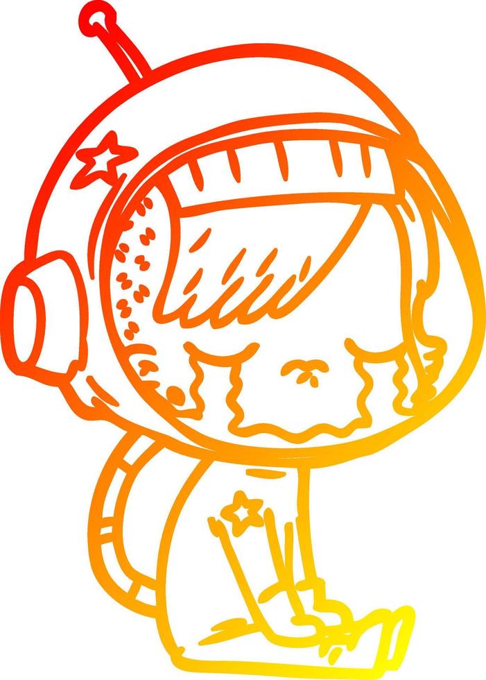 warm gradient line drawing cartoon crying astronaut girl sitting vector