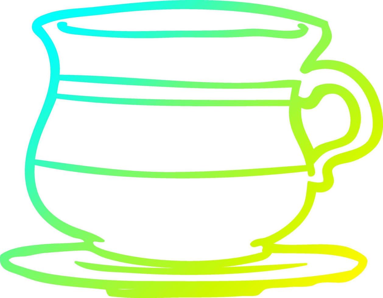 dibujo de línea de gradiente frío taza de té vieja vector