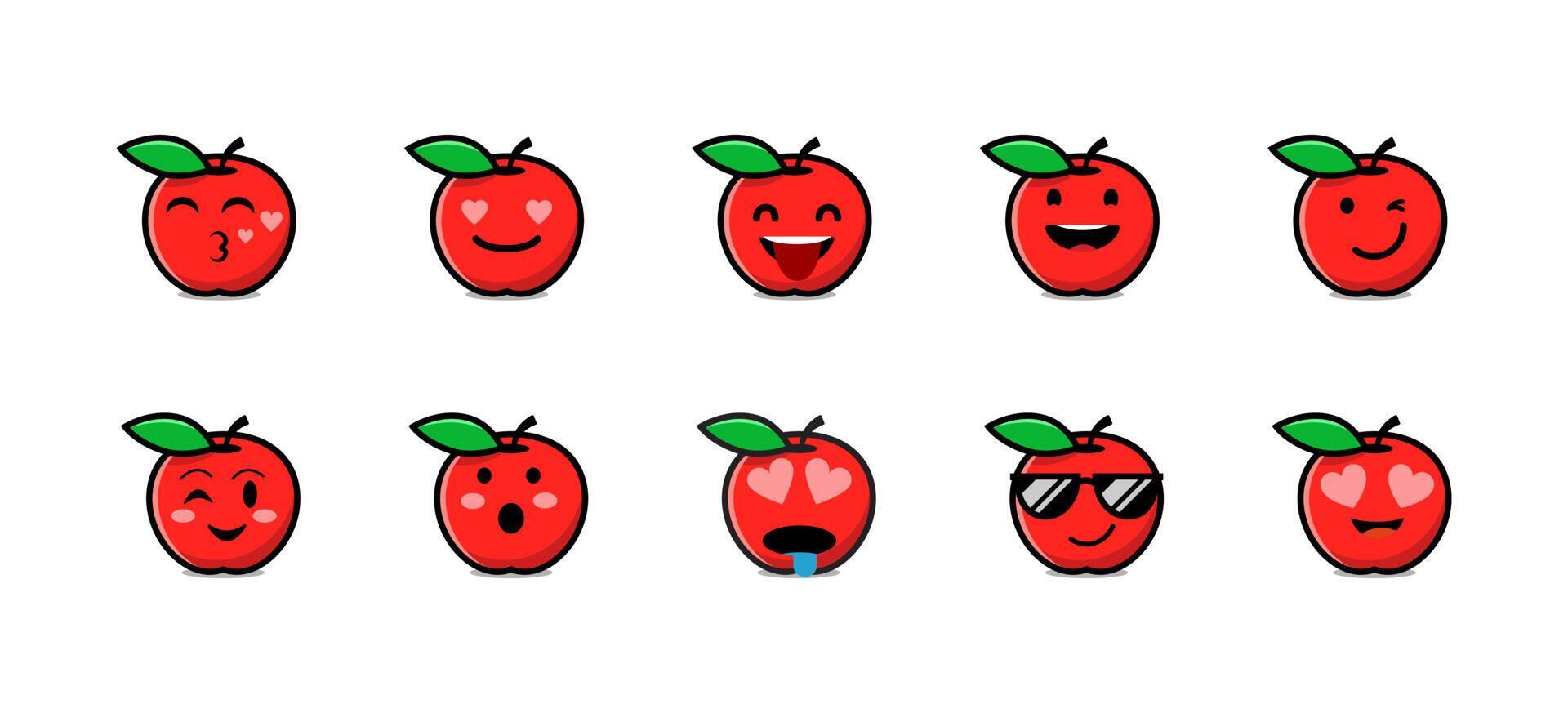 Set of cute apple emojis. Vector illustration isolated on white