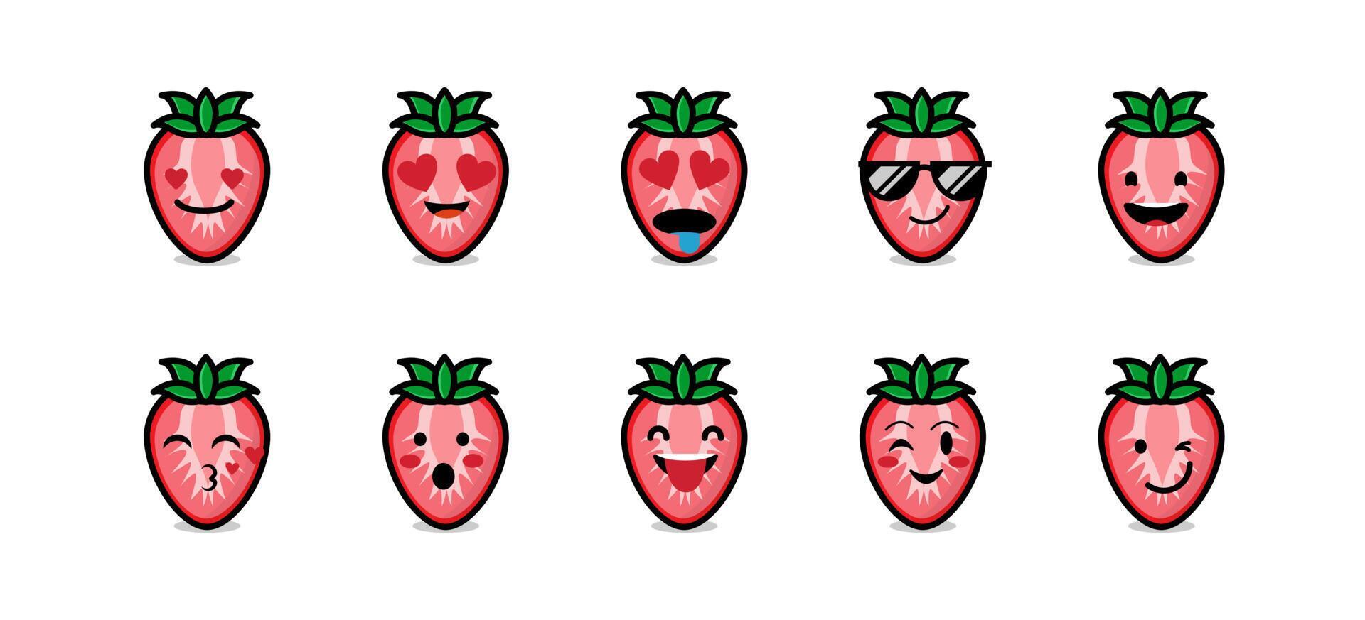 Set of cute strawberry emojis. Vector illustration isolated on white background 10600776 Vector