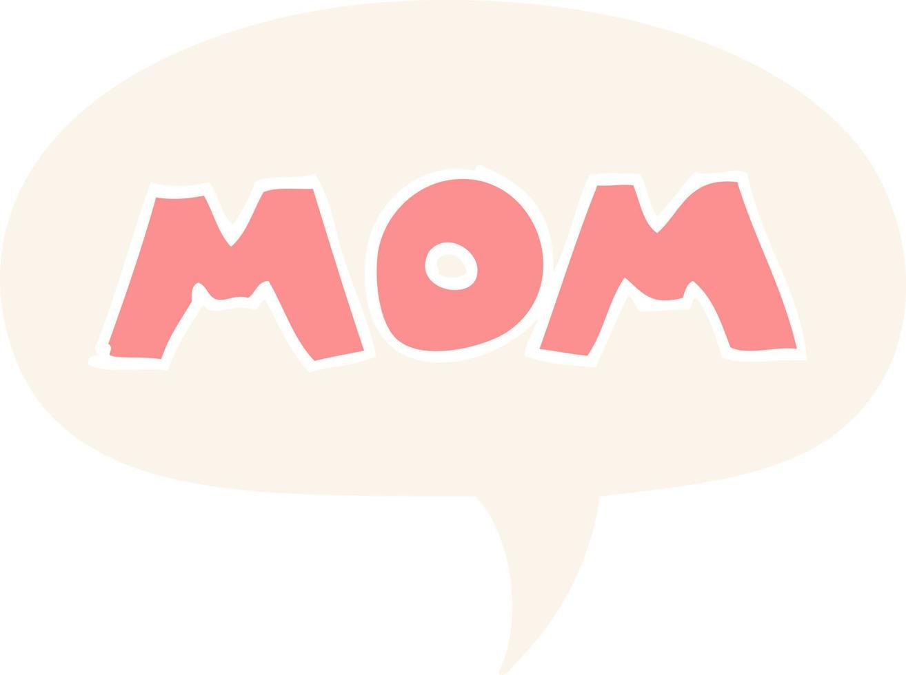 cartoon word mom and speech bubble in retro style vector