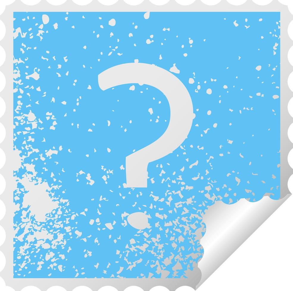 distressed square peeling sticker symbol question mark vector