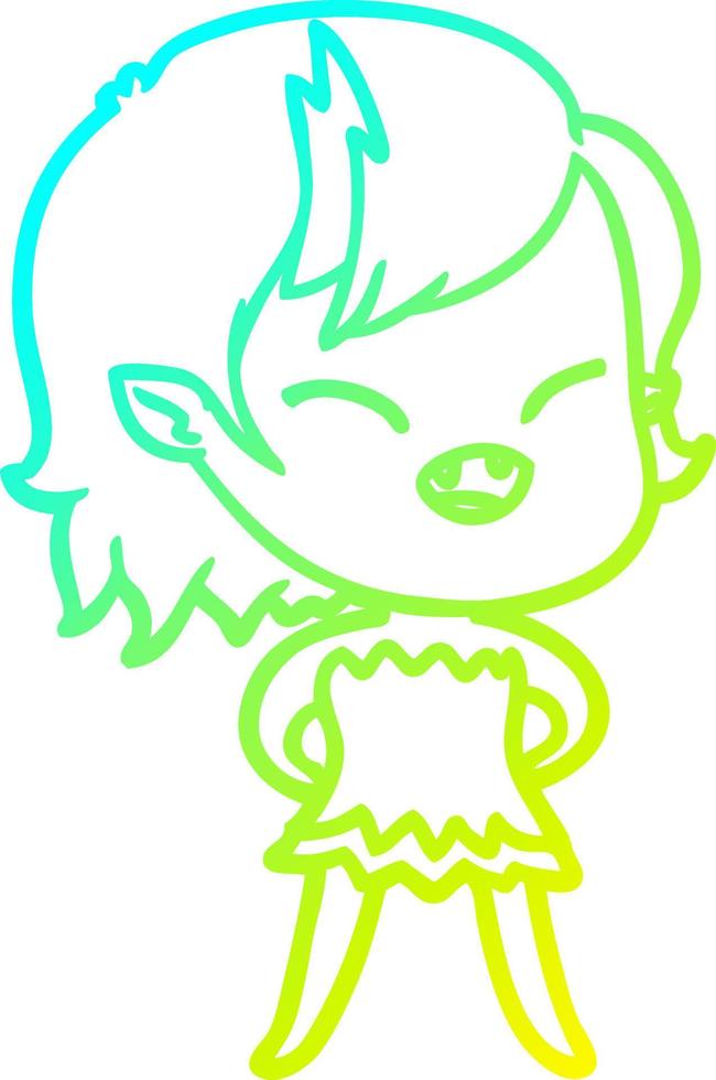 cold gradient line drawing cartoon laughing vampire girl vector