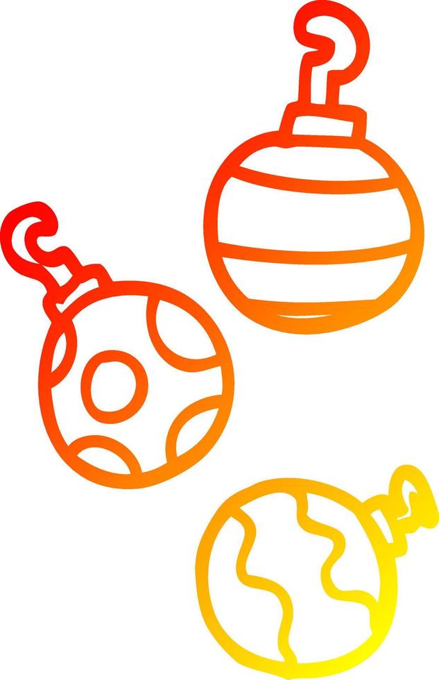 warm gradient line drawing cartoon xmas baubles vector