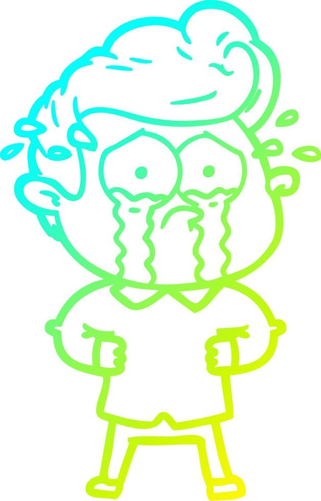 cold gradient line drawing cartoon crying man with hands on hips vector