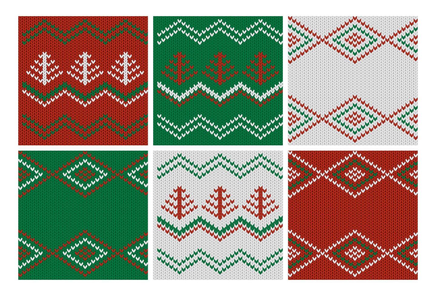 Red and green Christmas digital paper design. Vector xmas scandinavian pattern set. Seamless holiday ornament for card, poster, invitation or wallpaper print