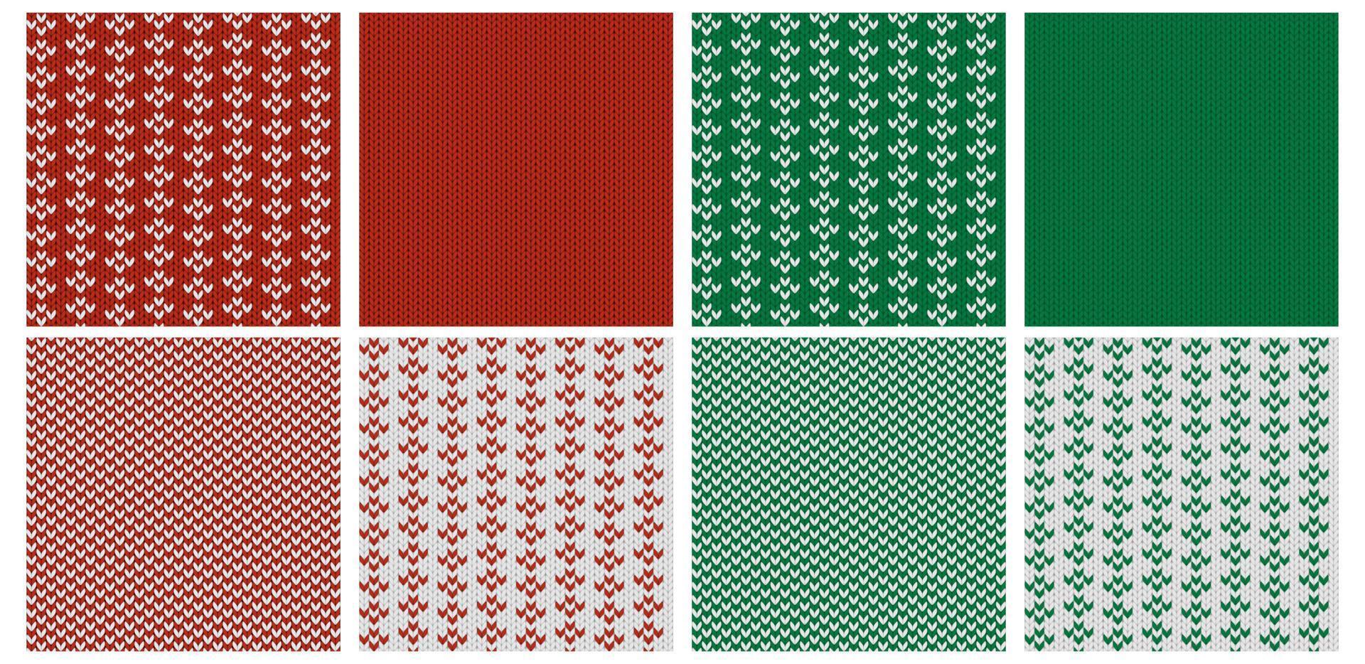 conjunto rojo y verde de patrones navideños de punto. fondo clásico de vacaciones para pancartas, tarjetas y carteles. Costura de fairisle o noruego en vector