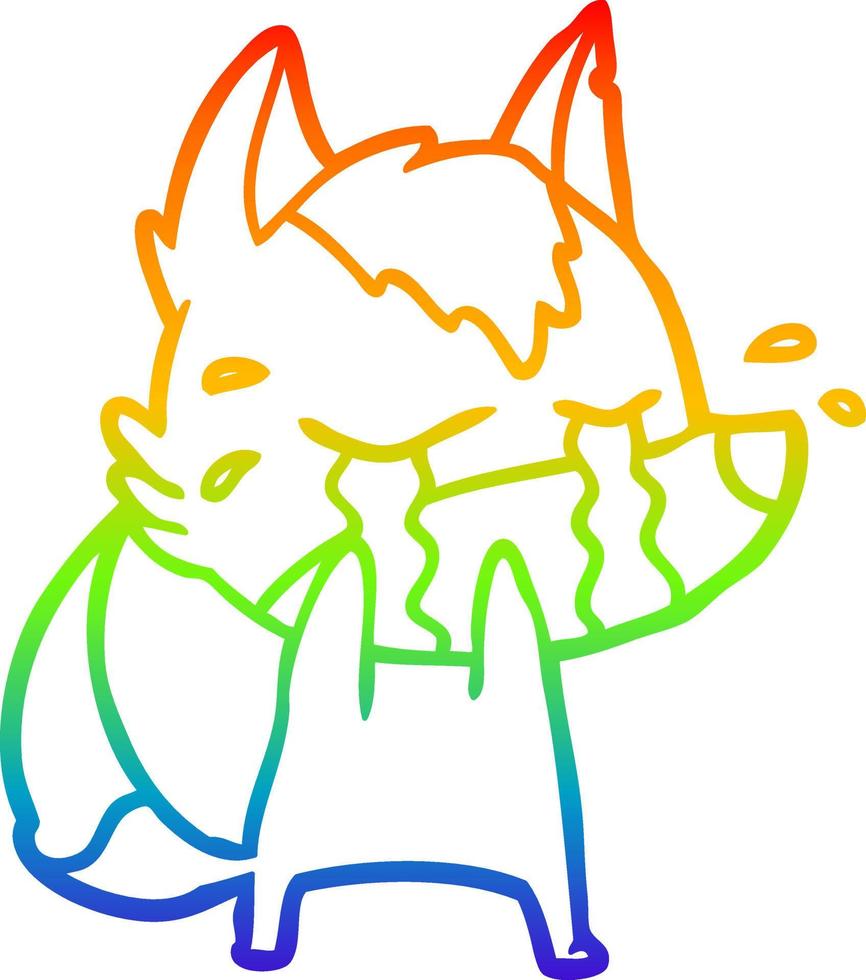 rainbow gradient line drawing cartoon crying wolf vector