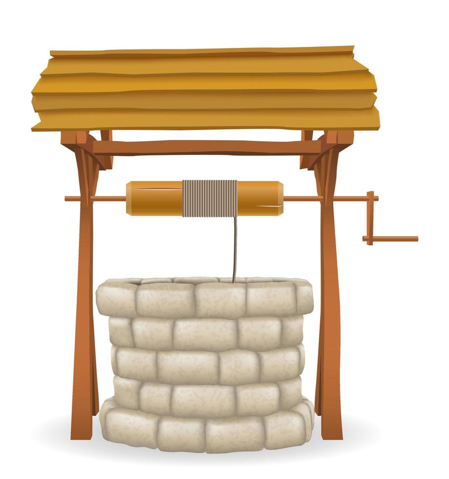 stone water well with wooden roof vector illustration isolated on white background