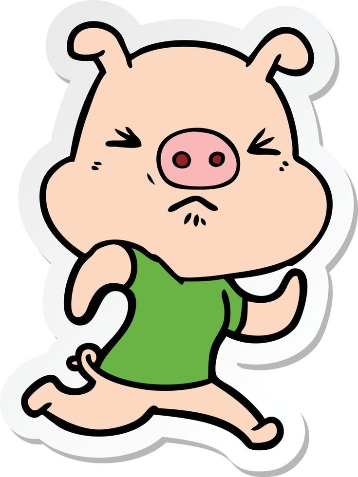 sticker of a cartoon angry pig wearing tee shirt vector