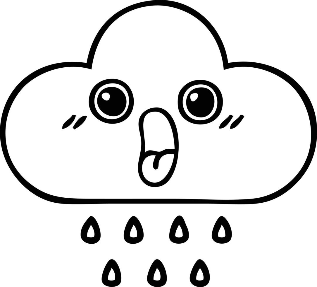 nube de lluvia de dibujos animados de dibujo lineal vector