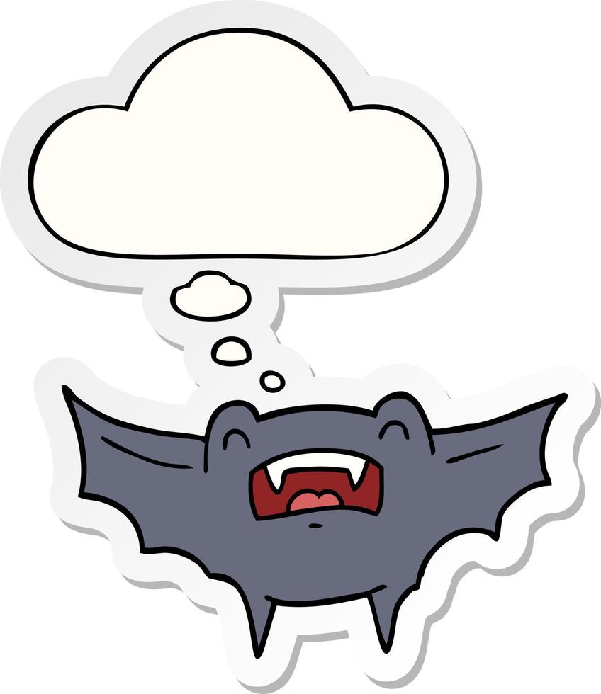 murciélago vampiro de dibujos animados y burbuja de pensamiento como pegatina impresa vector