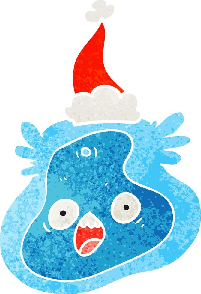 retro cartoon of a germ wearing santa hat vector