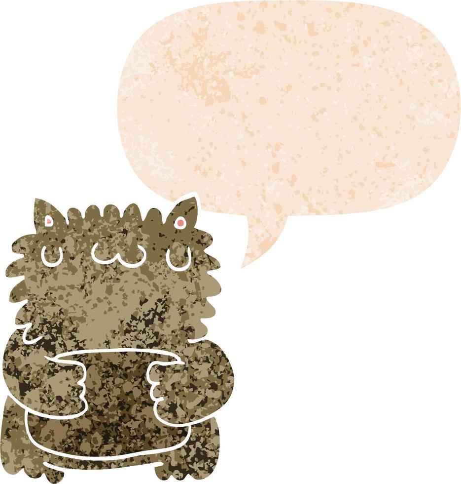 cartoon bear and speech bubble in retro textured style vector