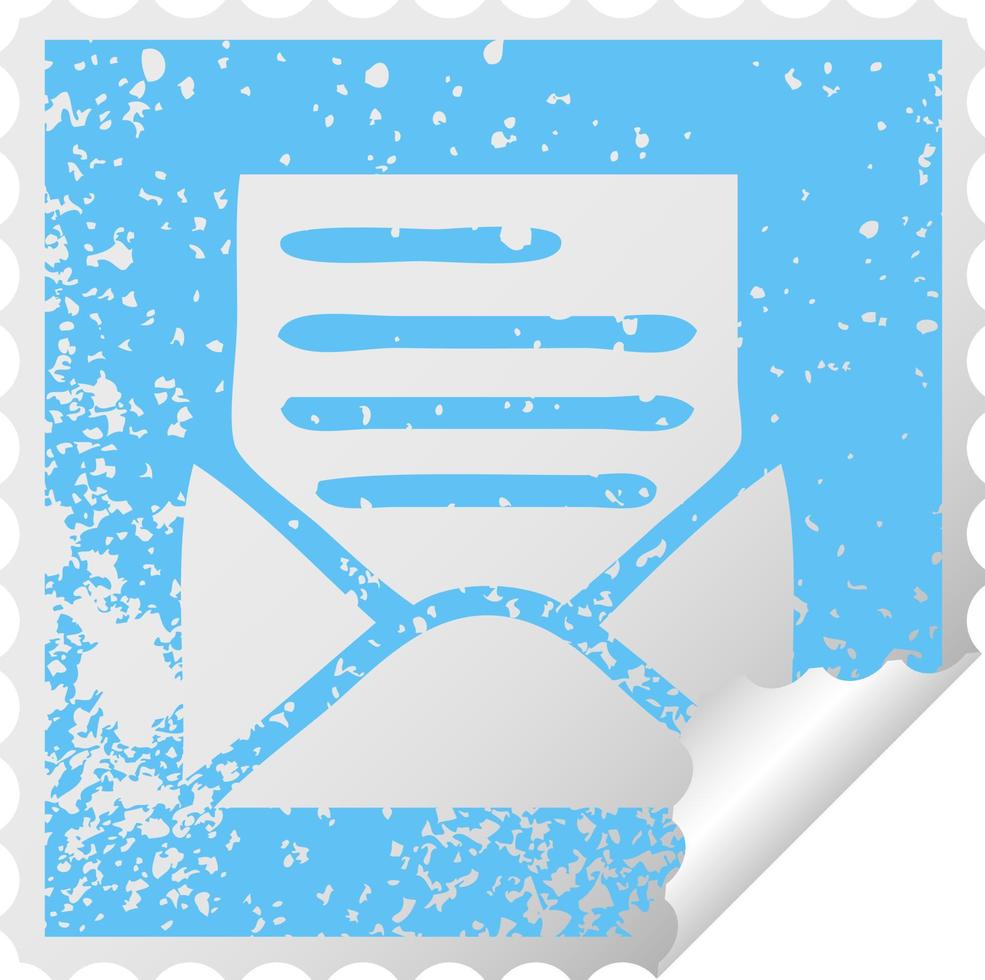 distressed square peeling sticker symbol letter and envelope vector