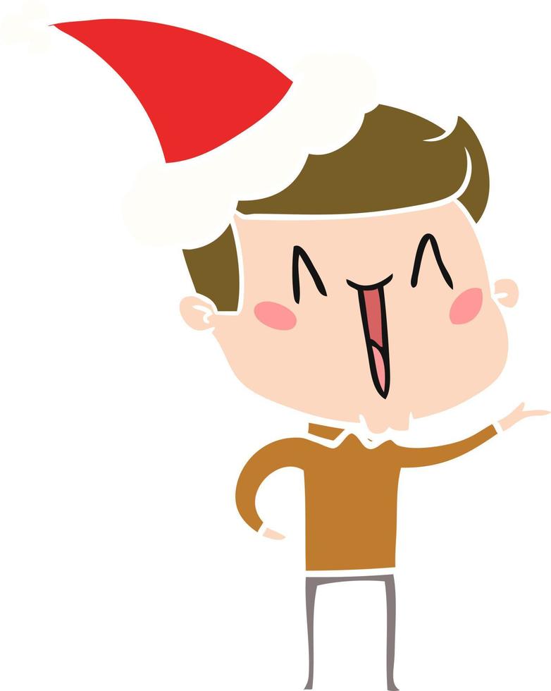 flat color illustration of a excited man wearing santa hat vector