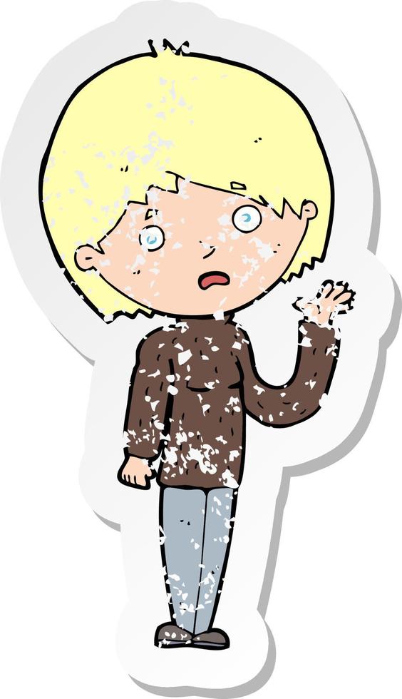 retro distressed sticker of a cartoon worried woman vector