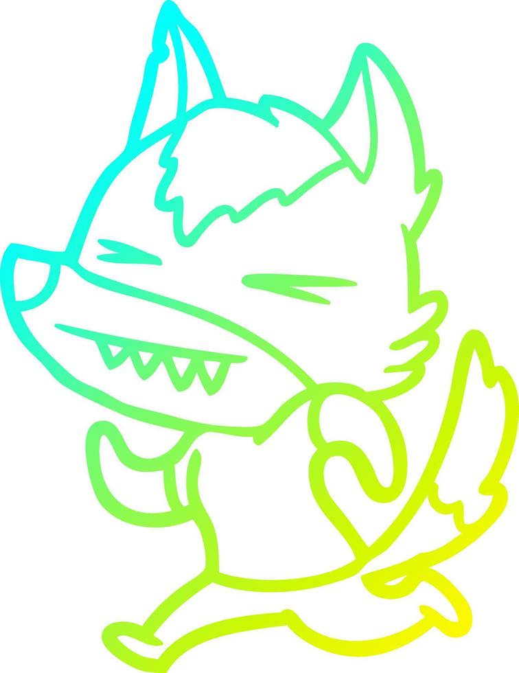 cold gradient line drawing angry wolf cartoon vector