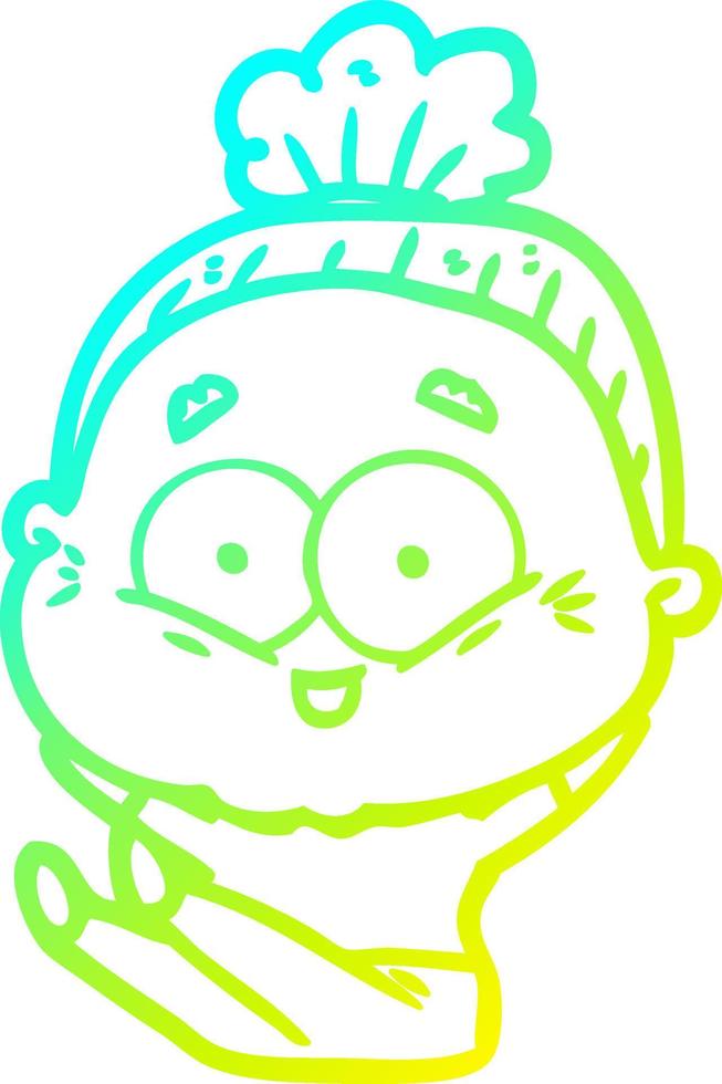 cold gradient line drawing cartoon happy old woman vector