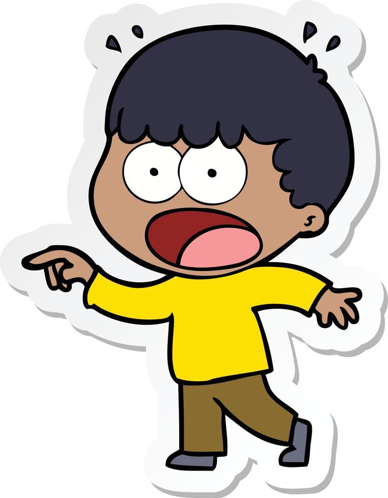 sticker of a cartoon shocked man pointing vector