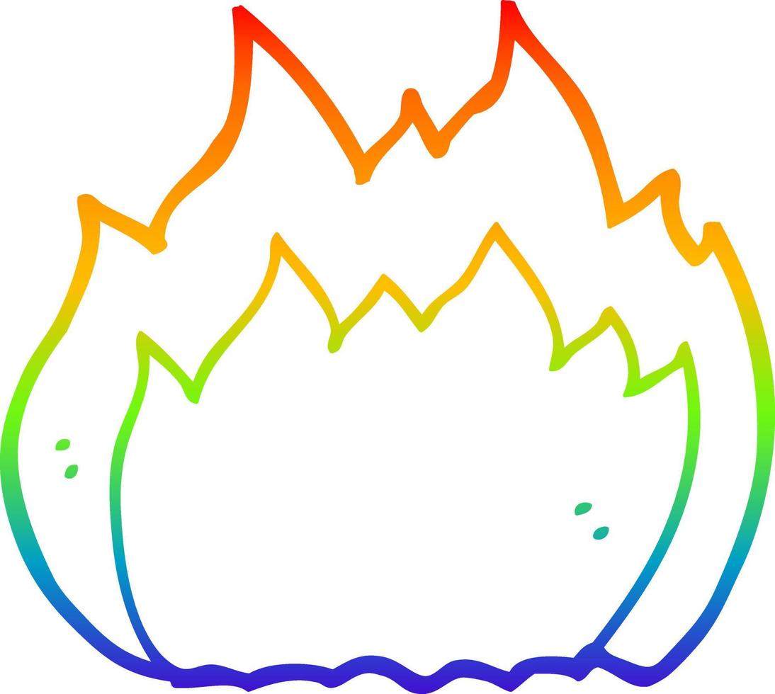 rainbow gradient line drawing cartoon fire vector
