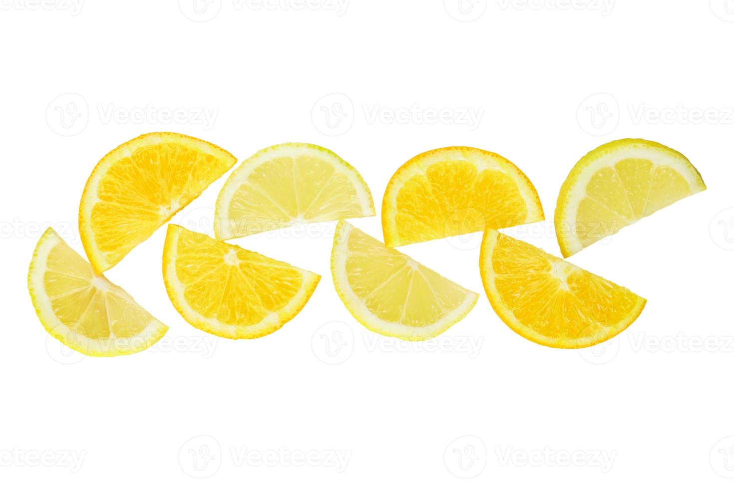 citrus slice, oranges and lemons halves isolated on white background, clipping path photo