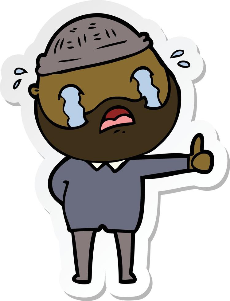 sticker of a cartoon bearded man crying vector