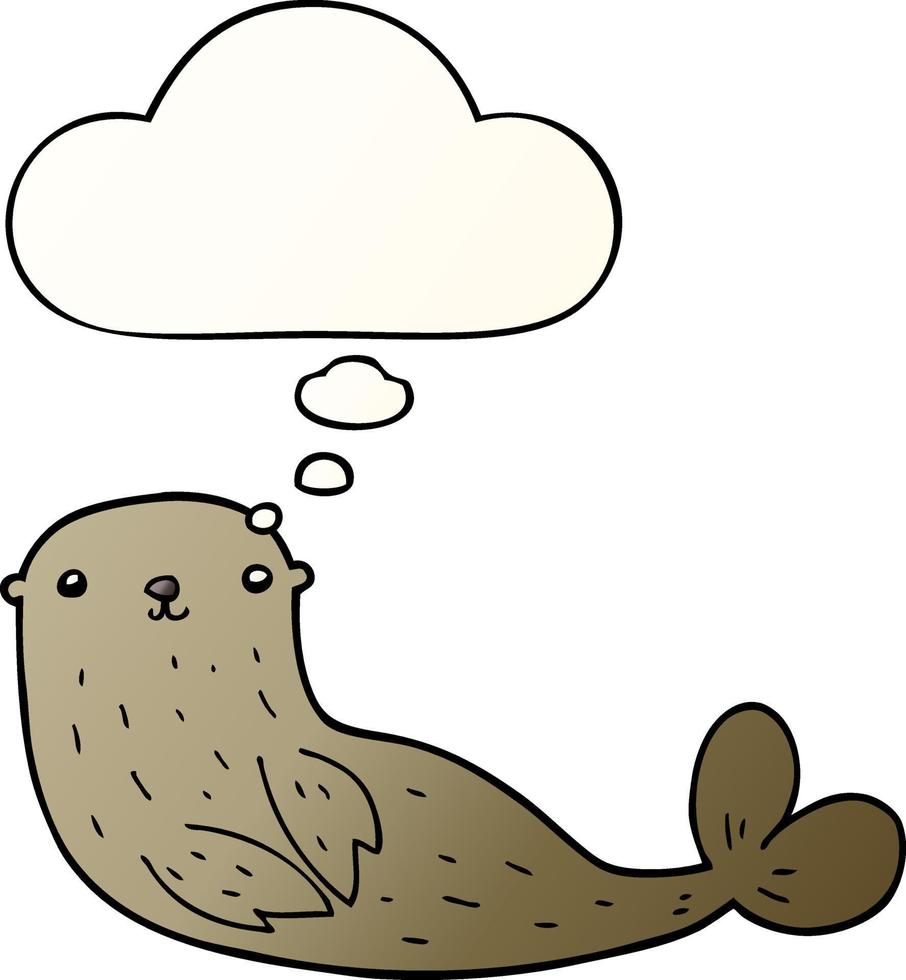 cartoon seal and thought bubble in smooth gradient style vector