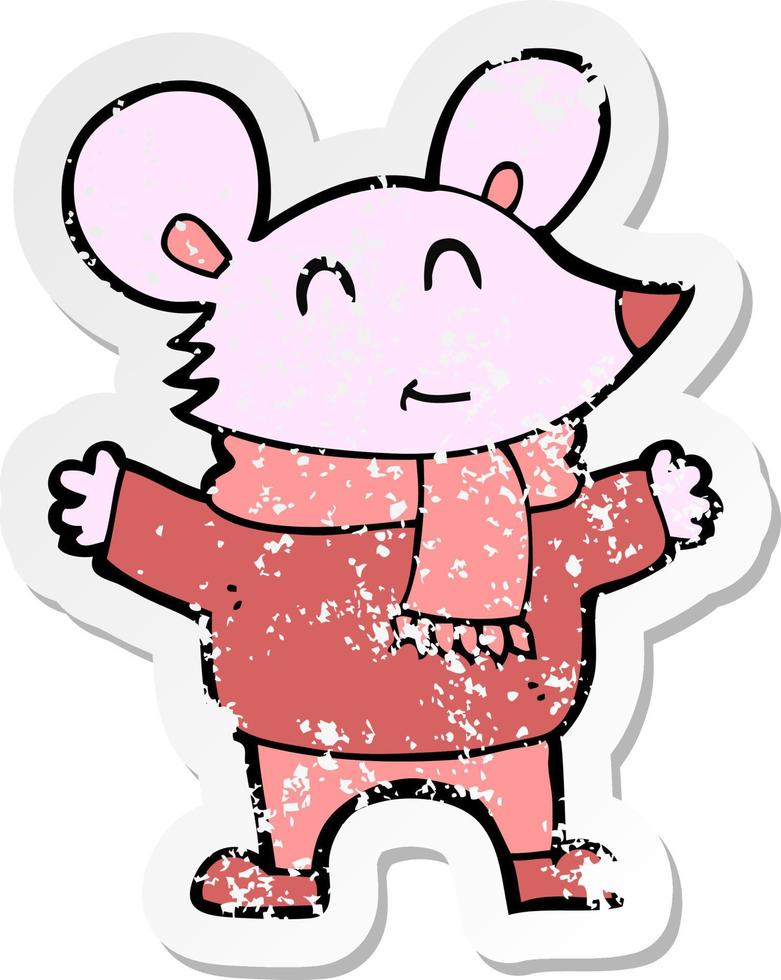 retro distressed sticker of a cartoon mouse vector