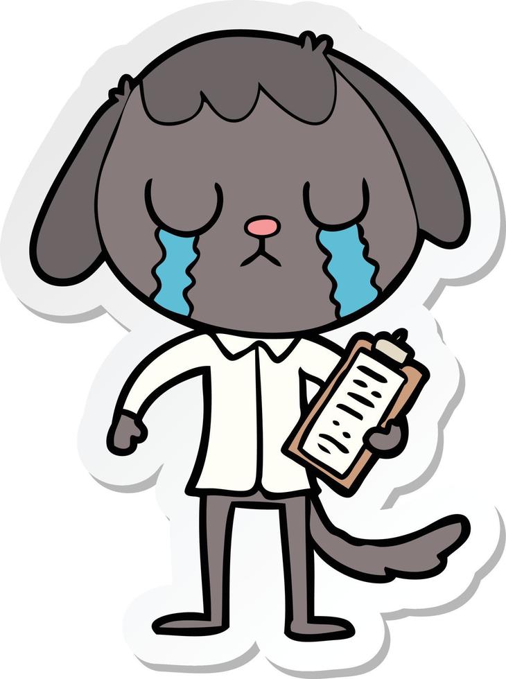 sticker of a cute cartoon dog crying vector