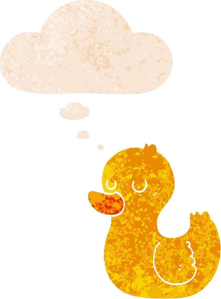 cartoon duck and thought bubble in retro textured style vector