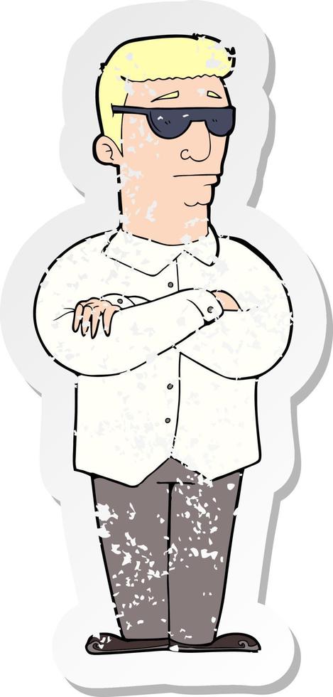 retro distressed sticker of a cartoon security guy vector